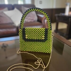Green/black beaded purse/vanity-bag